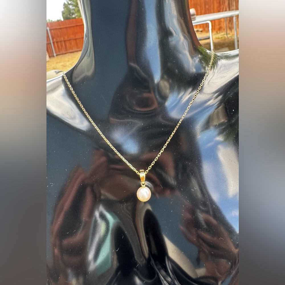 AUTHENTIC MIKIMOTO Solid K18 Gold Chain with Champagne Akoya Pearl Pendant - Picture 3 of 5